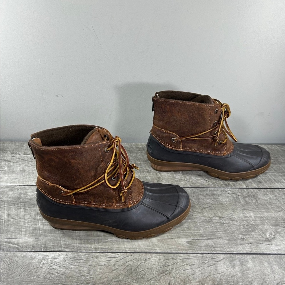 Sperry Duck Waterproof Rubber Saltwater Core Zip Up Women Leather Rain Boots 7.5